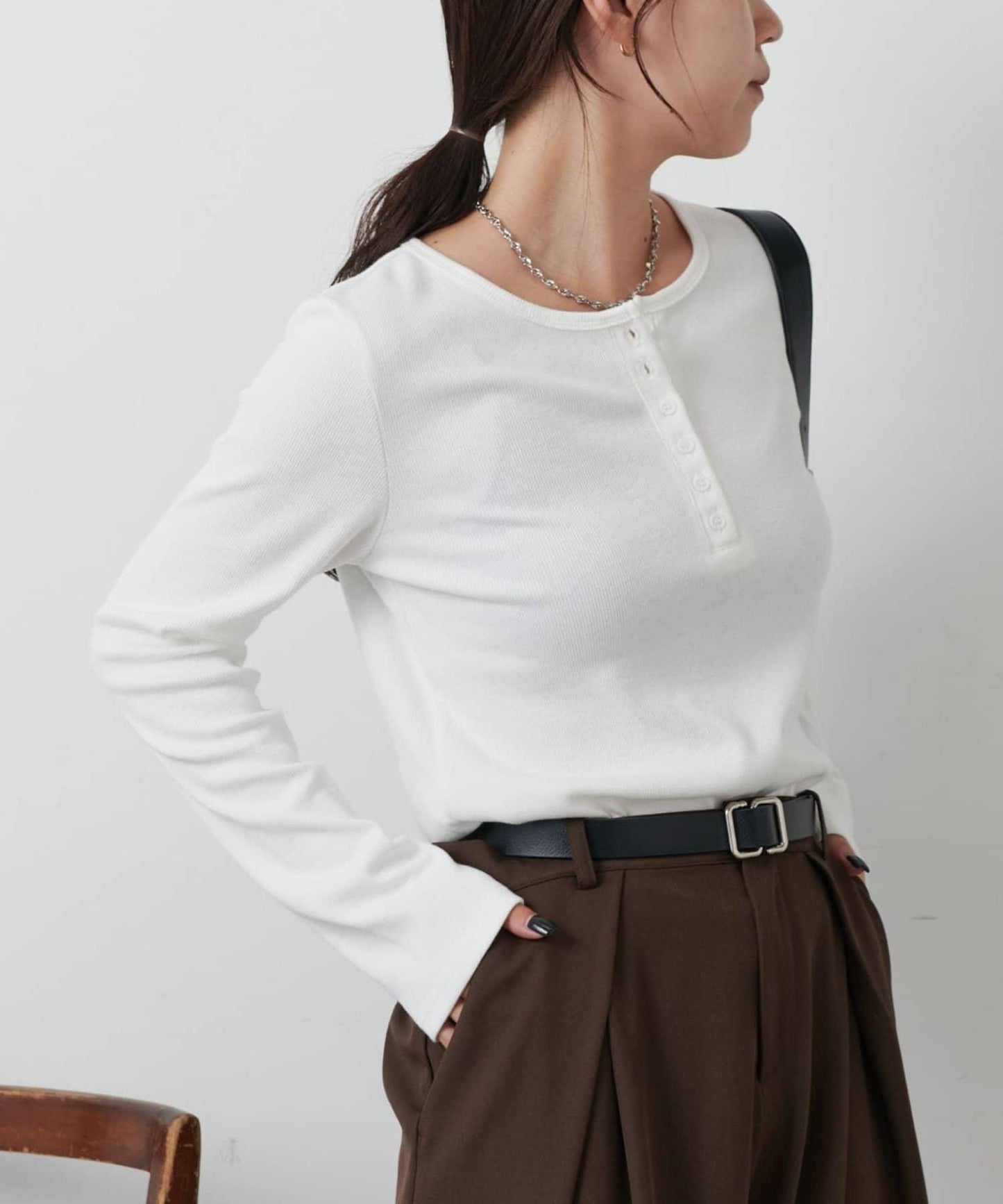 【AW/】亨利領羅紋長袖T恤