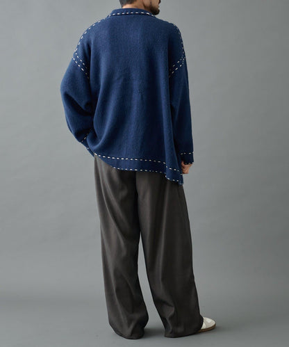【AW】仿馬海毛手工縫線翻領開衫