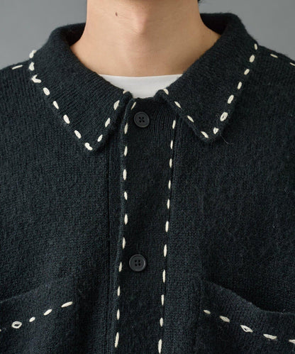 【AW】仿馬海毛手工縫線翻領開衫