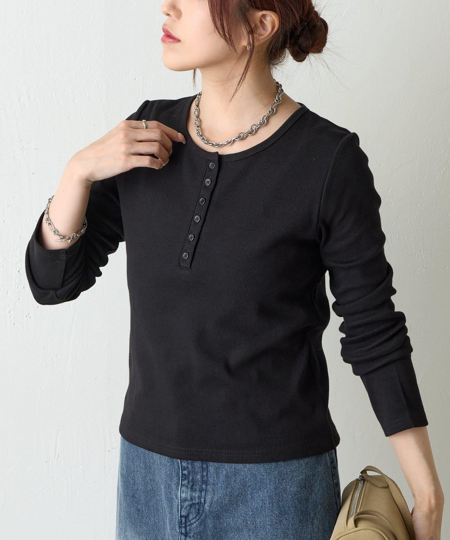 【AW/】亨利領羅紋長袖T恤