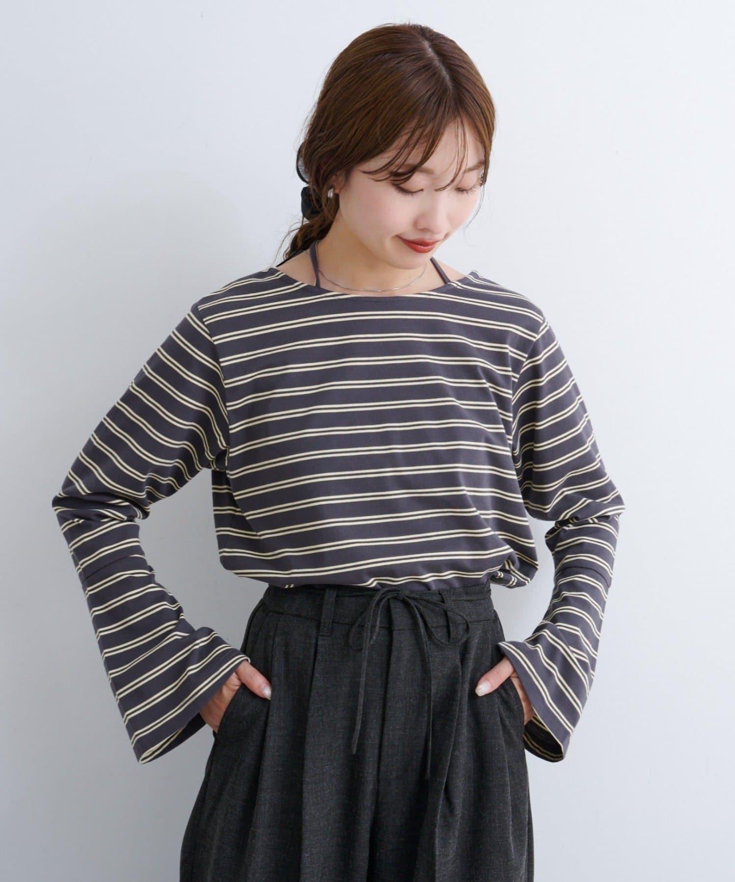 B 喇叭袖兩穿式針織上衣