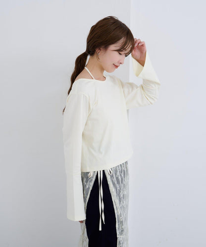 B 喇叭袖兩穿式針織上衣