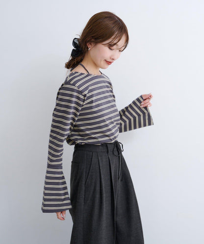 B 喇叭袖兩穿式針織上衣