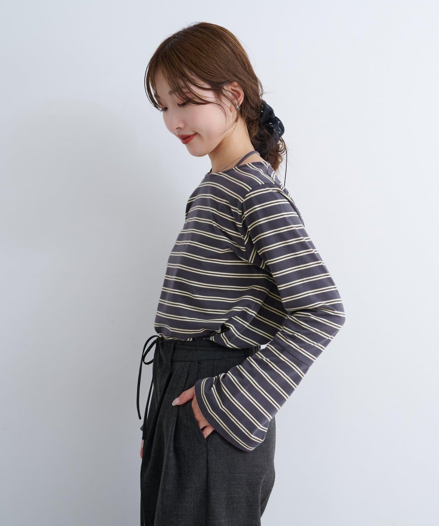 B 喇叭袖兩穿式針織上衣