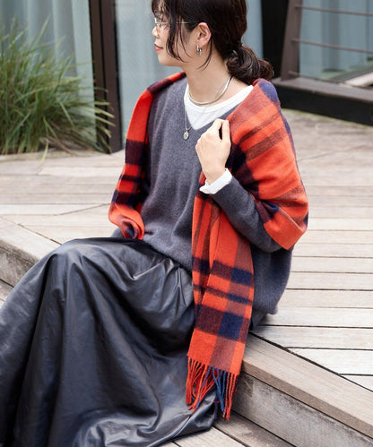 【秋冬點綴色】羊毛彩色格紋圍巾/預計10月中旬發貨