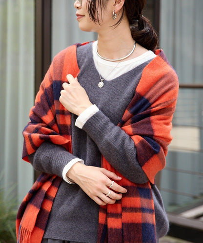 【秋冬點綴色】羊毛彩色格紋圍巾/預計10月中旬發貨