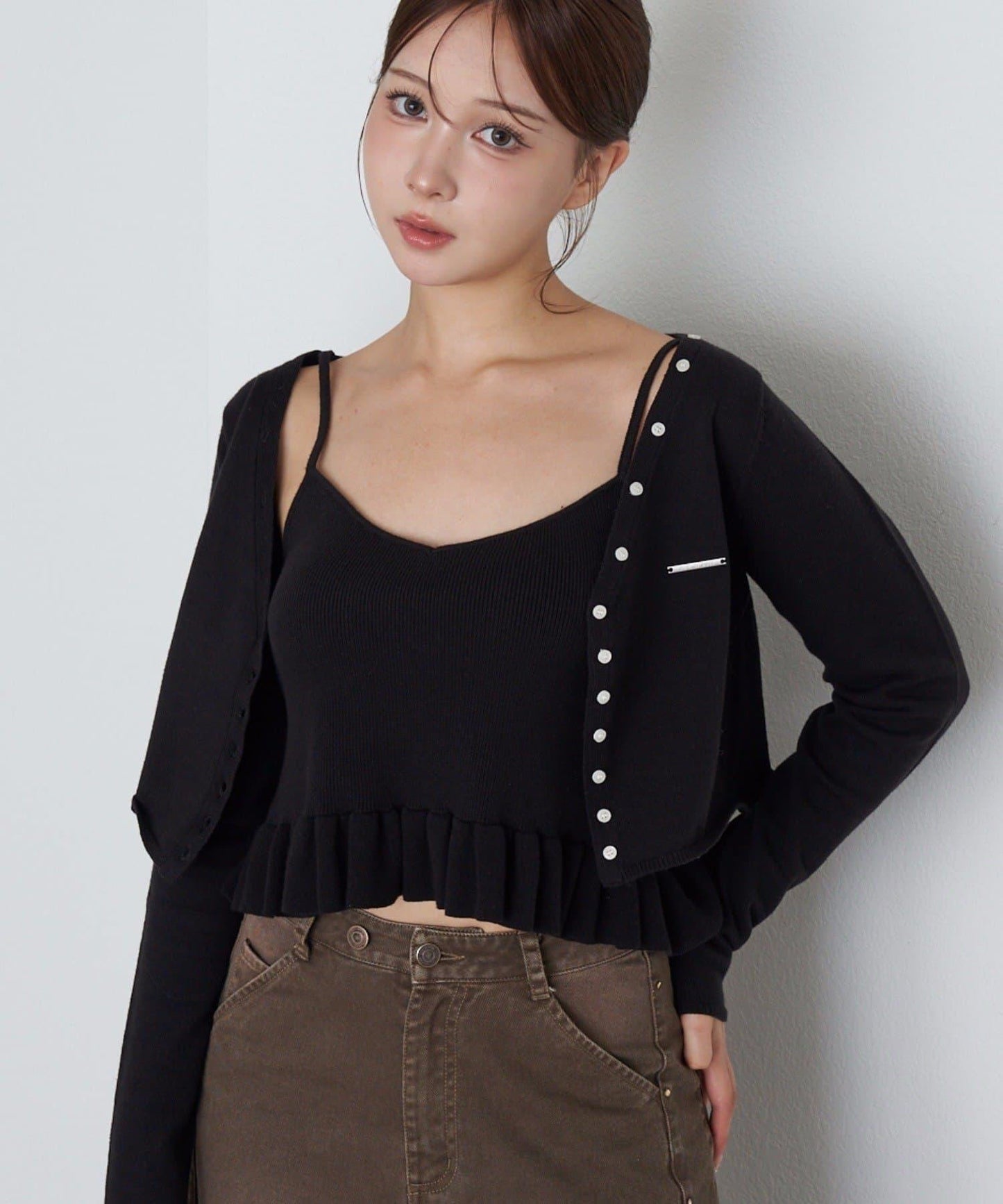 【RAY CASSIN】荷葉邊吊帶套裝開衫