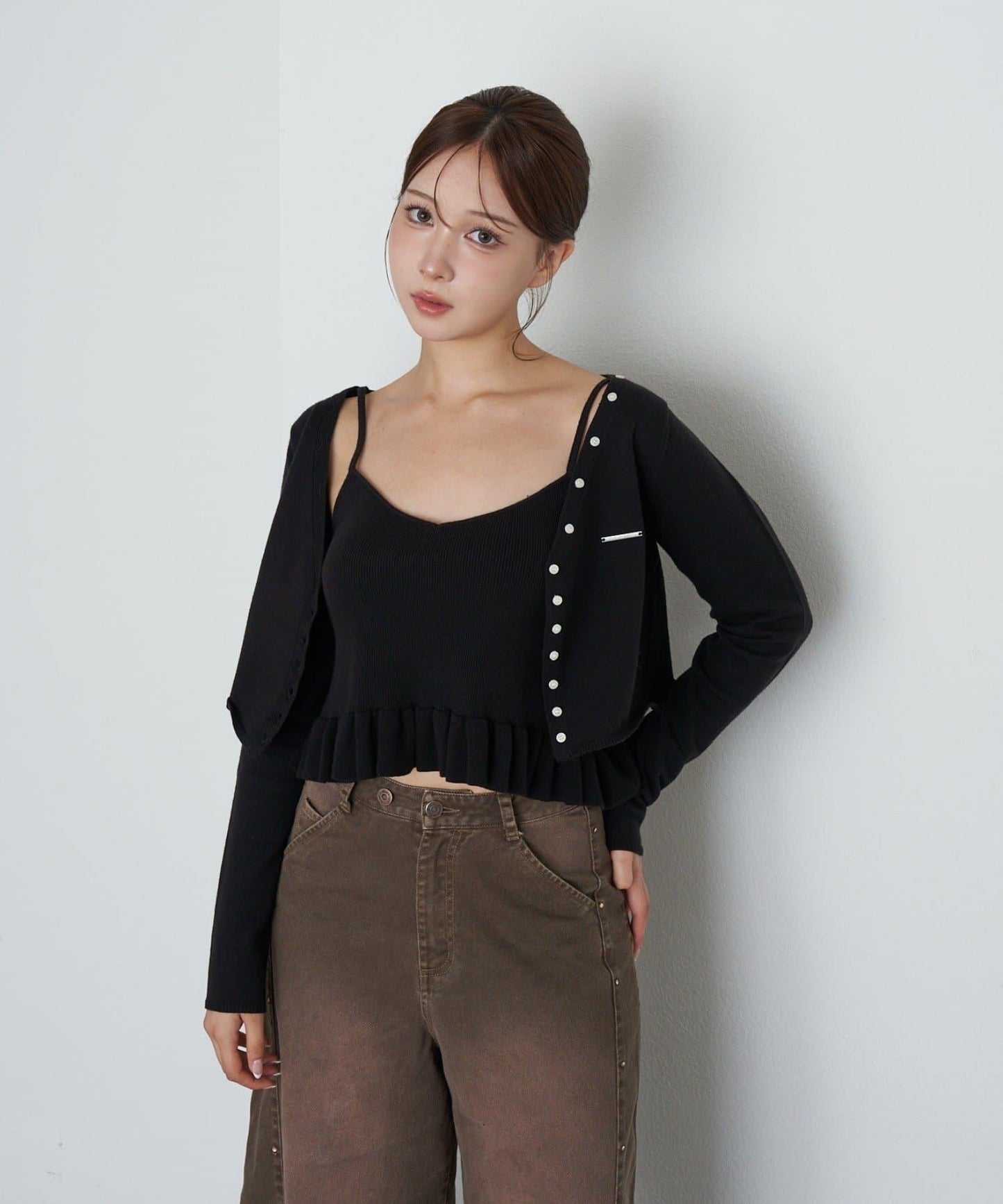 【RAY CASSIN】荷葉邊吊帶套裝開衫