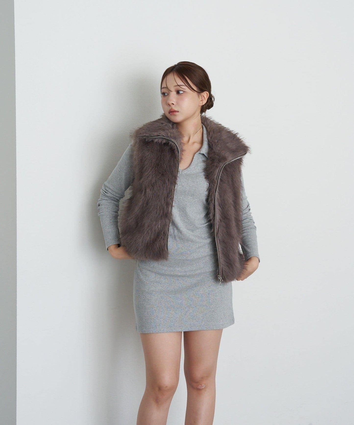 長袖翻領刺繡迷你連衣裙