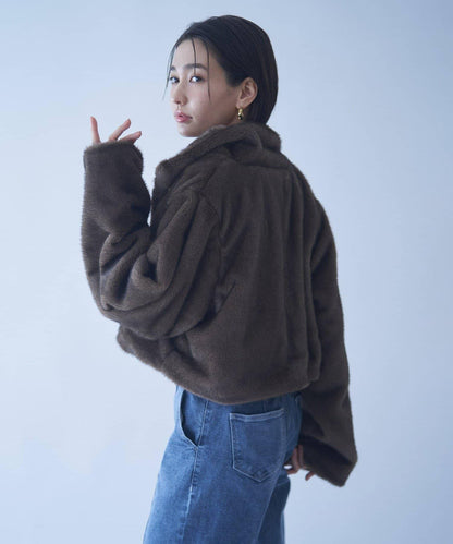 帶金屬扣混合毛短款夾克