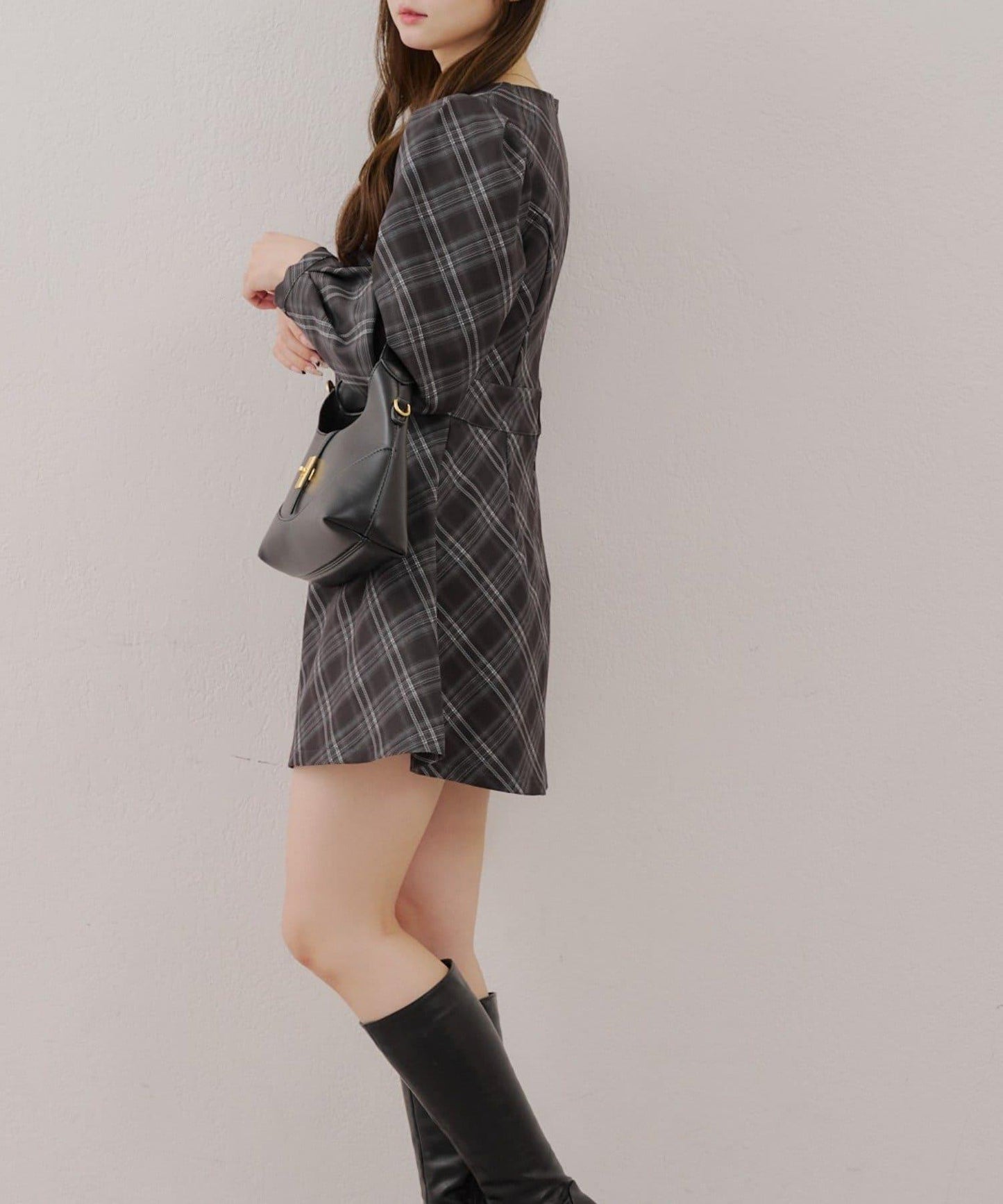 方格紋迷你連衣裙