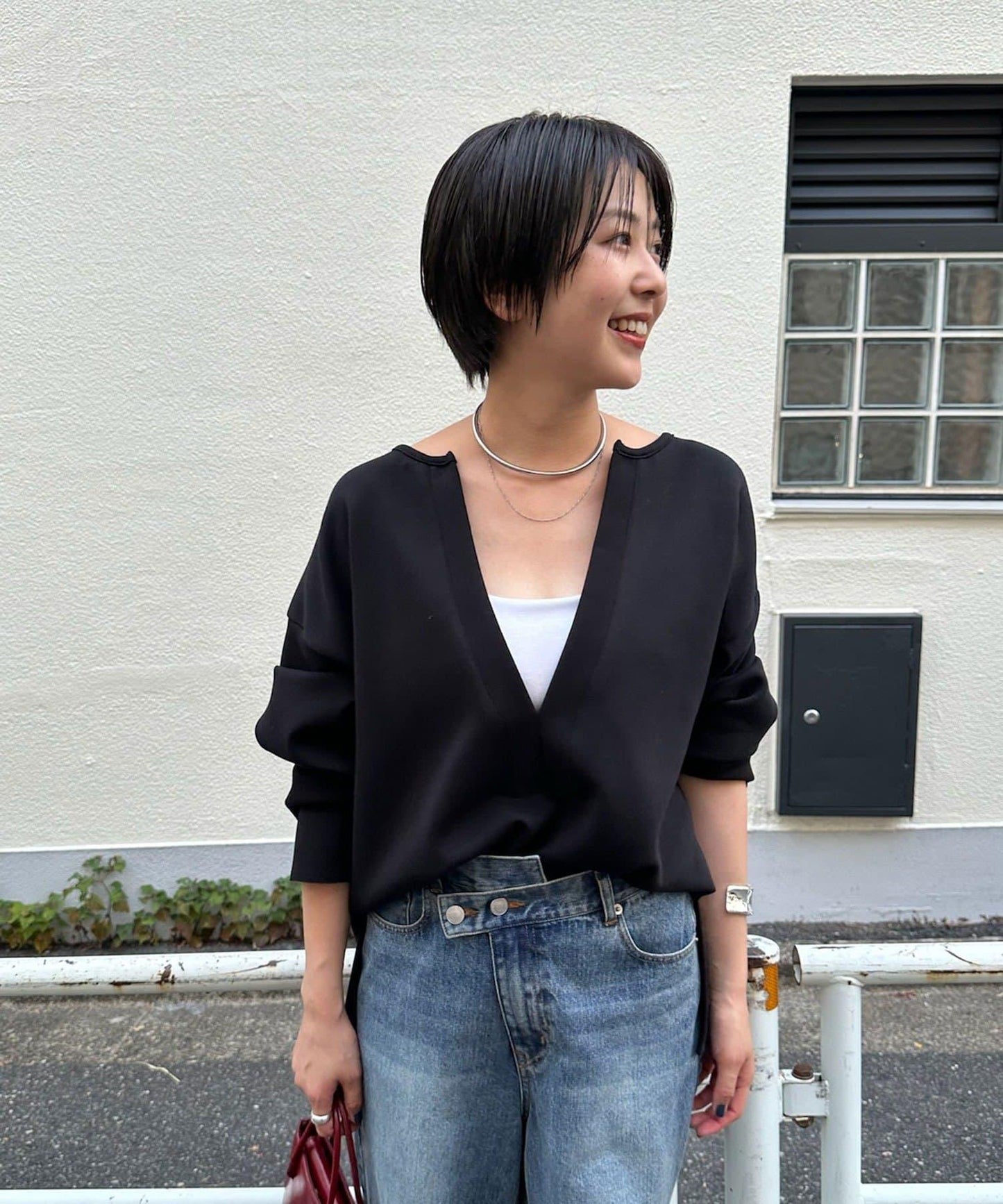 《インフルエンサー@tsuru00コラボ》V領寬鬆套頭衫