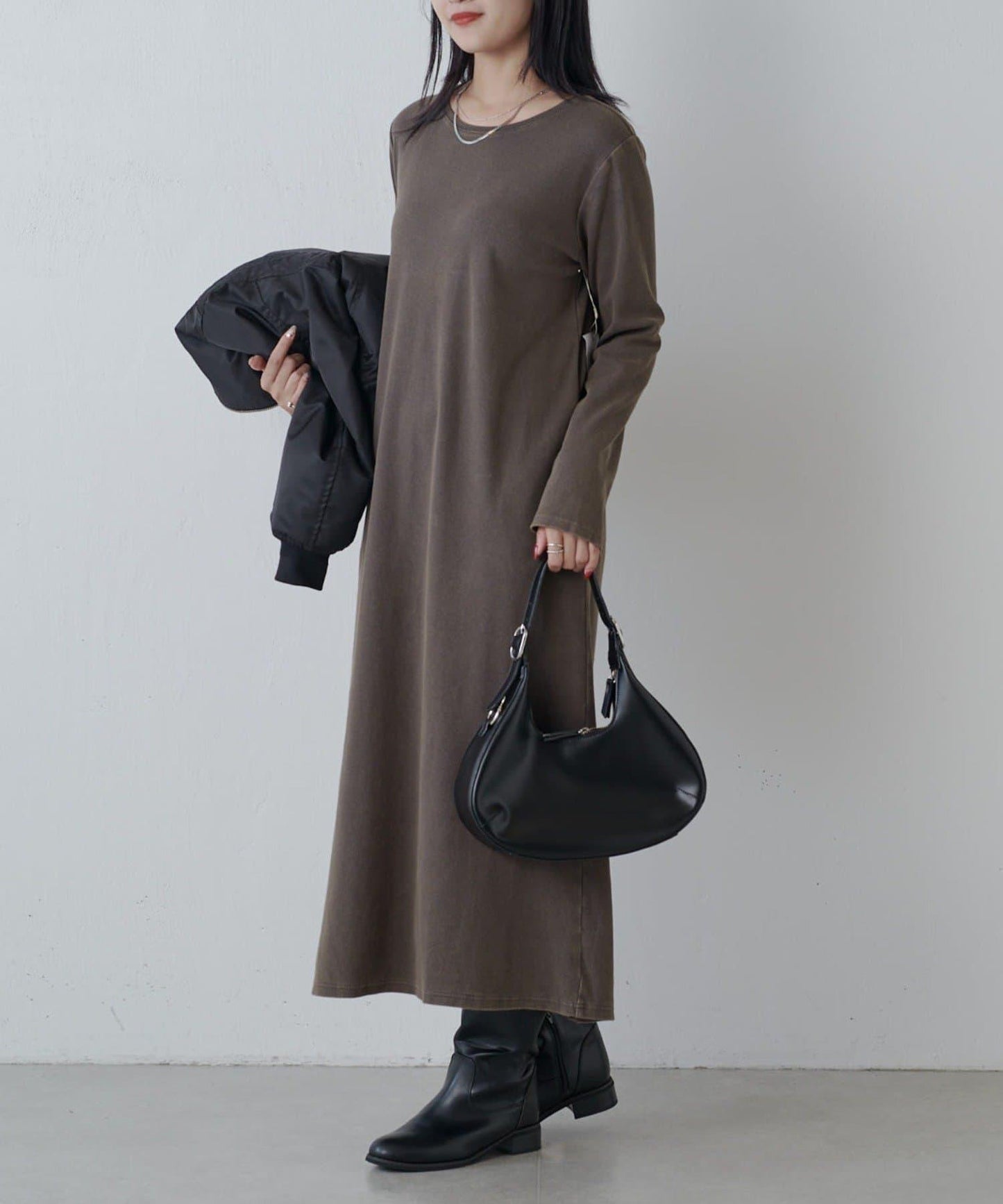 復古工藝後開叉羅紋連衣裙