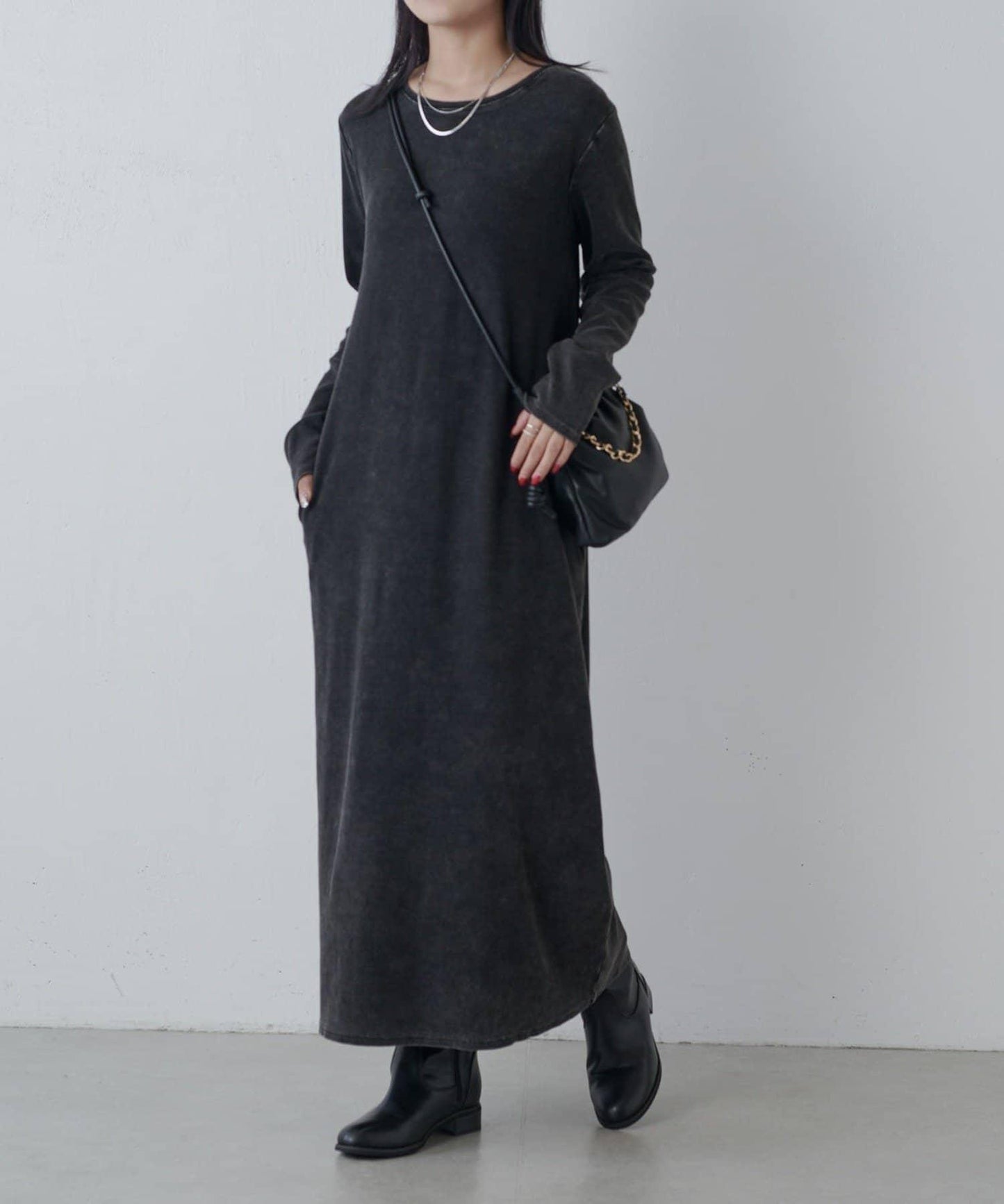 復古工藝後開叉羅紋連衣裙