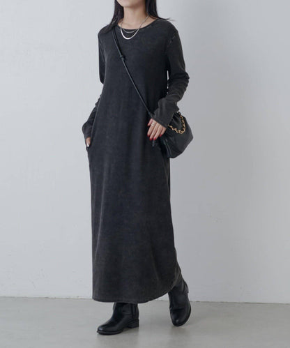 復古工藝後開叉羅紋連衣裙