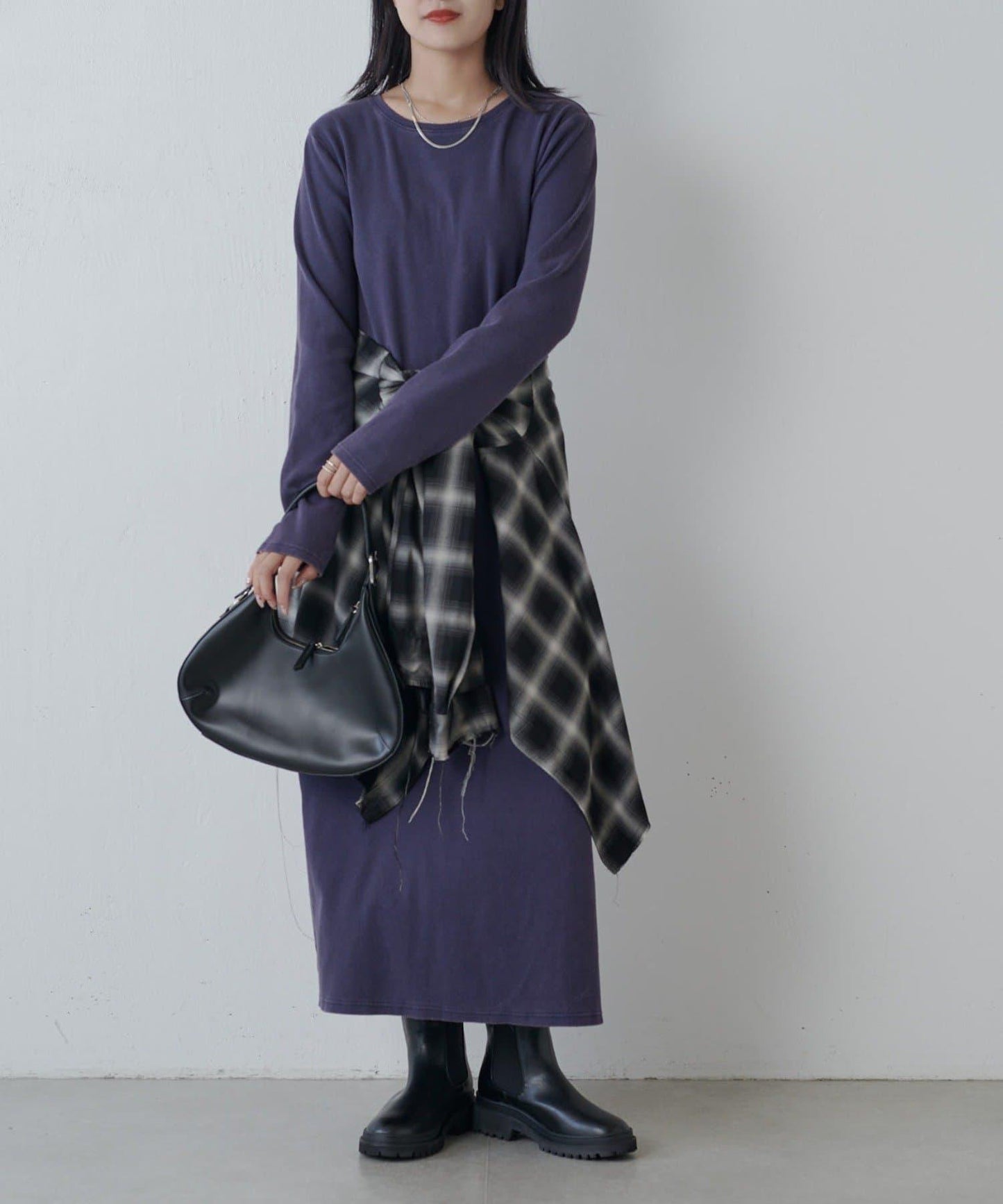 復古工藝後開叉羅紋連衣裙