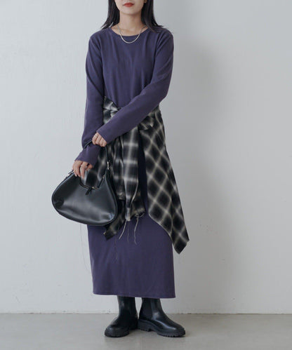 復古工藝後開叉羅紋連衣裙