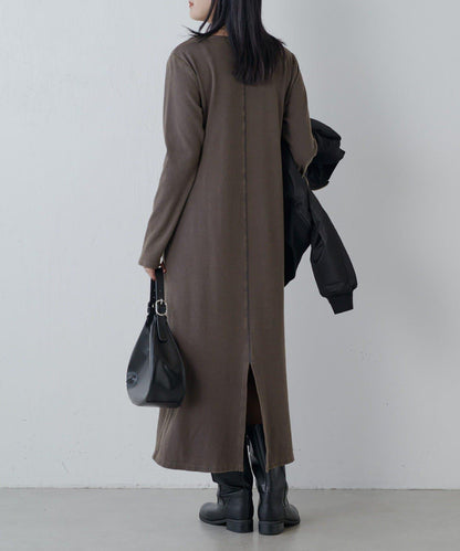 復古工藝後開叉羅紋連衣裙