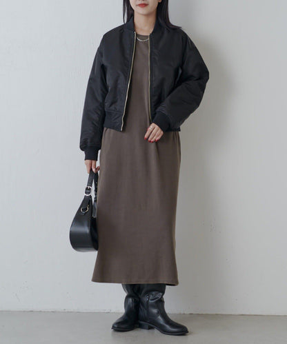 復古工藝後開叉羅紋連衣裙