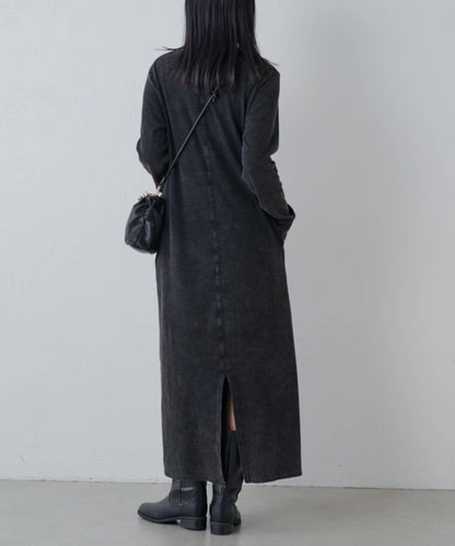 復古工藝後開叉羅紋連衣裙