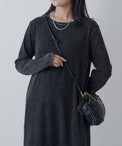 復古工藝後開叉羅紋連衣裙