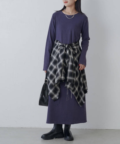 復古工藝後開叉羅紋連衣裙