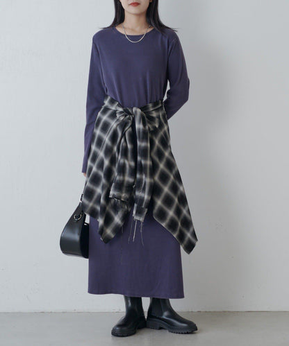 復古工藝後開叉羅紋連衣裙