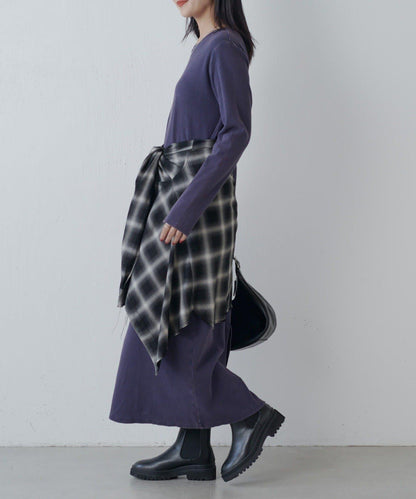 復古工藝後開叉羅紋連衣裙