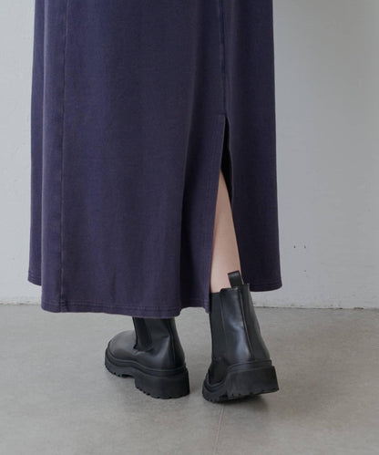 復古工藝後開叉羅紋連衣裙