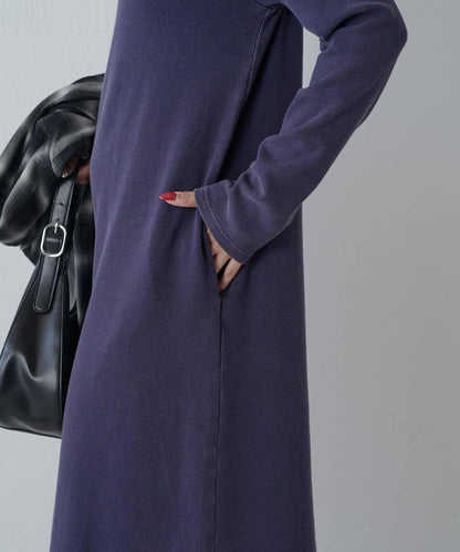 復古工藝後開叉羅紋連衣裙