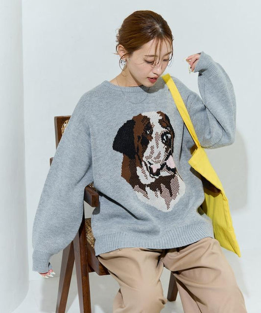 セントバーナード dog ジャガード ビッグ ニット プルオーバー【限定展開】