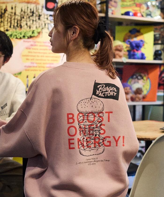 Burger Factory×FREAK'S STORE/ Burger Factory特別款寬鬆版型背部印花圓領衛衣
