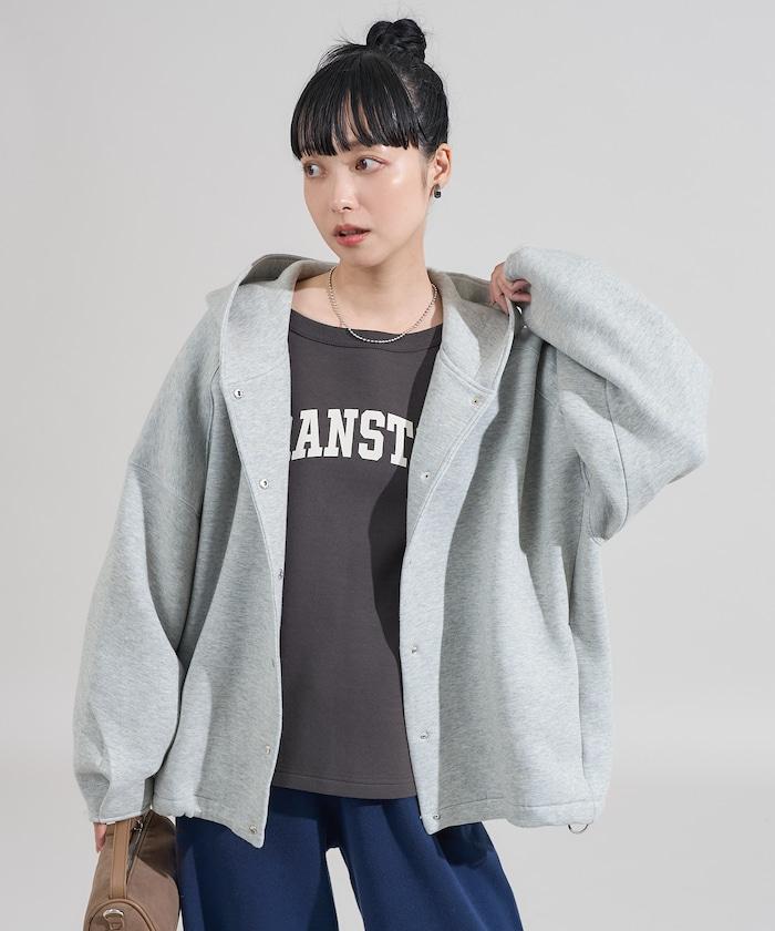 卡其色按扣連帽衛衣
