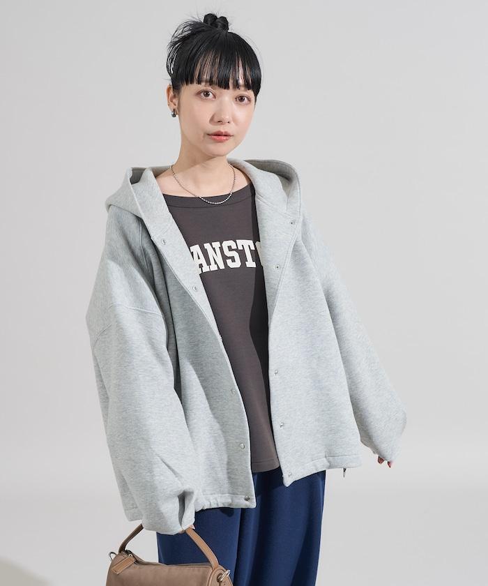 卡其色按扣連帽衛衣