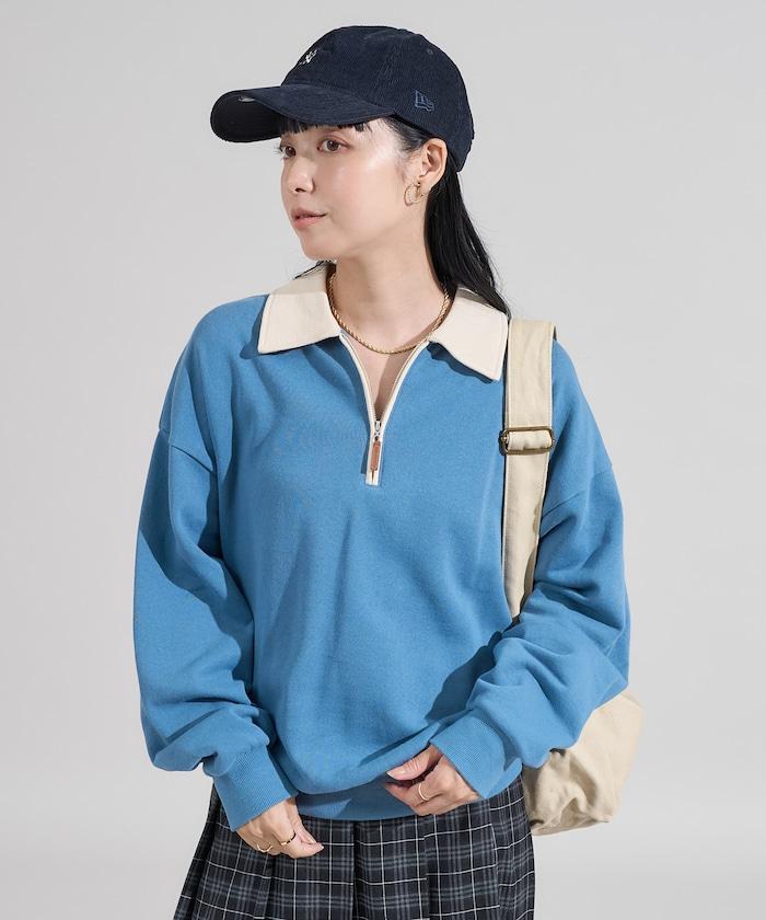 拼色翻領拉鍊衛衣