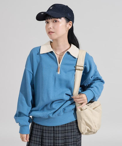 拼色翻領拉鍊衛衣