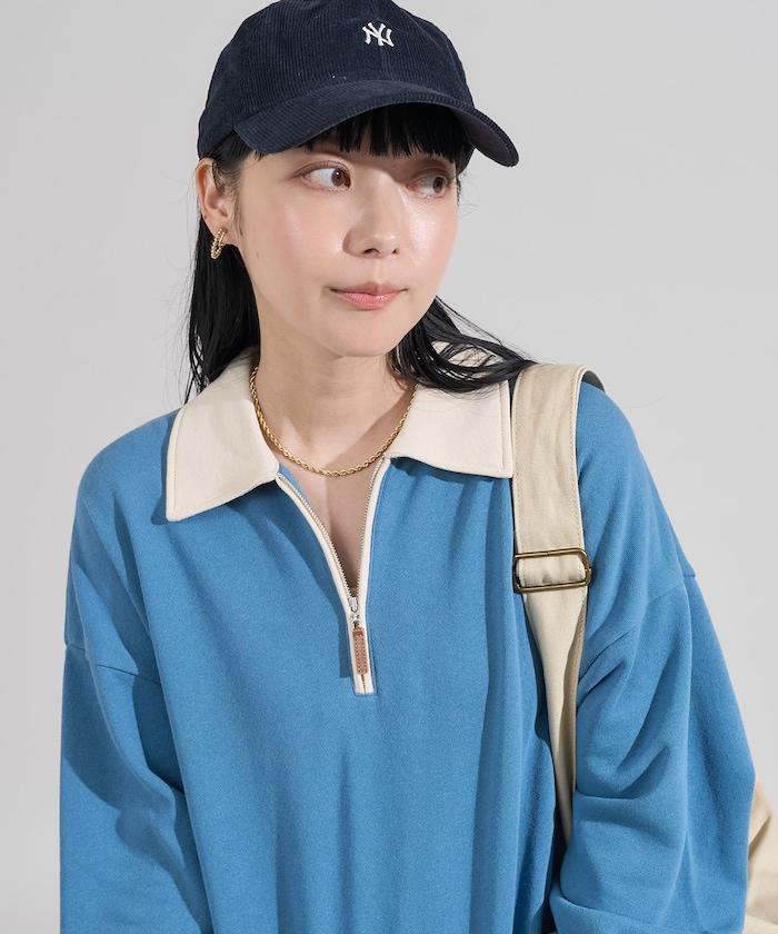 拼色翻領拉鍊衛衣