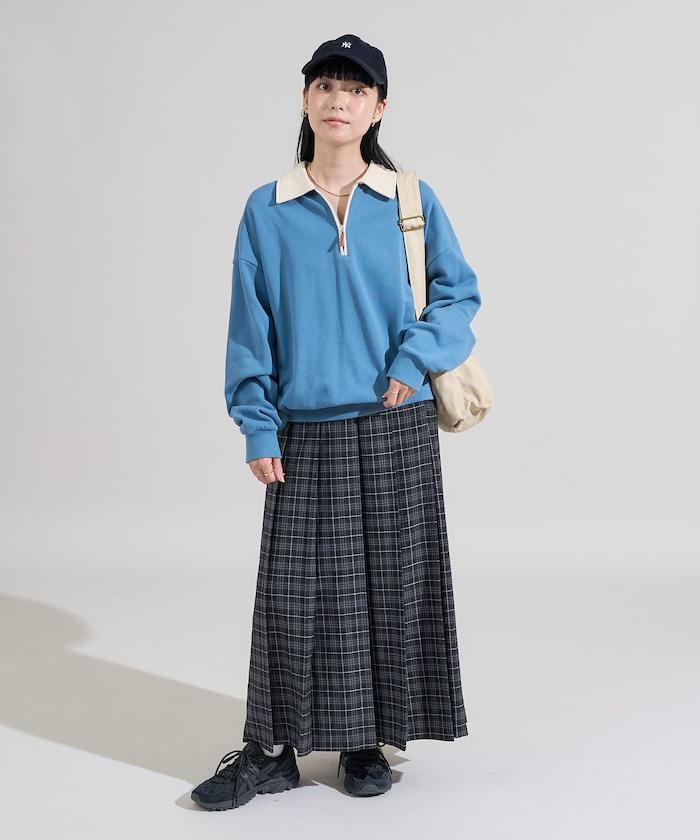 拼色翻領拉鍊衛衣
