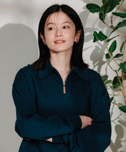 拼色翻領拉鍊衛衣