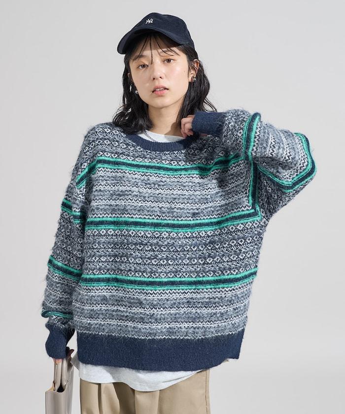 圖案多色針織套頭衫