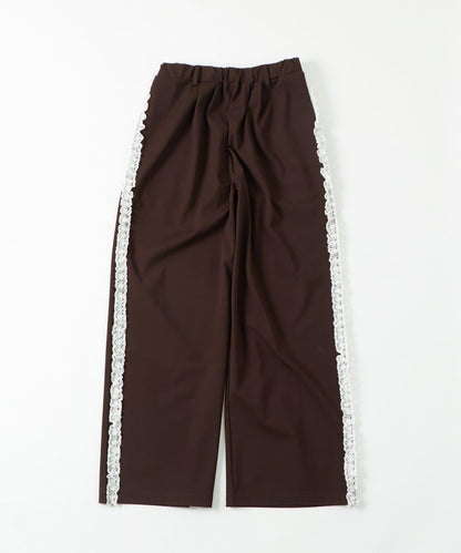 【WHO'S WHO gallery】側邊蕾絲拼接長褲