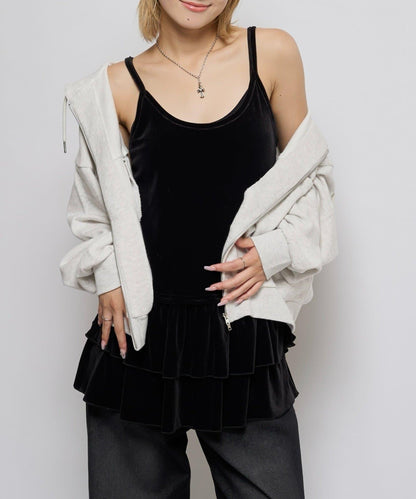 【WHO'S WHO gallery】天鵝絨荷葉邊長款上衣