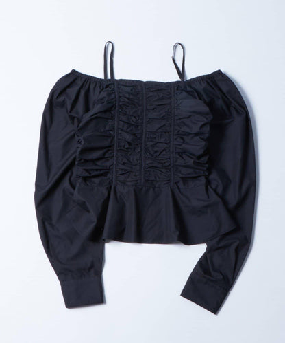 2WAY一字肩泡泡袖襯衫