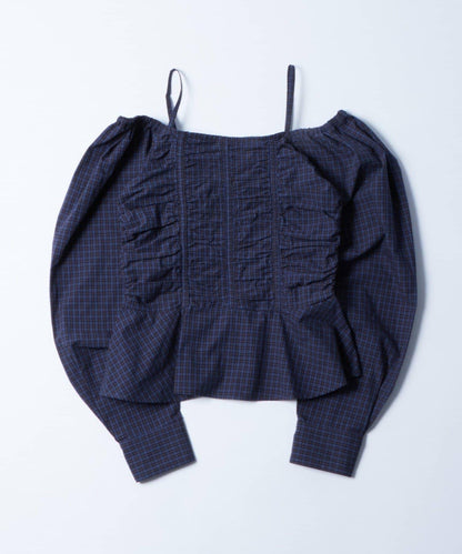 2WAY一字肩泡泡袖襯衫