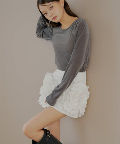 【Chico】荷葉邊設計蓬鬆迷你裙