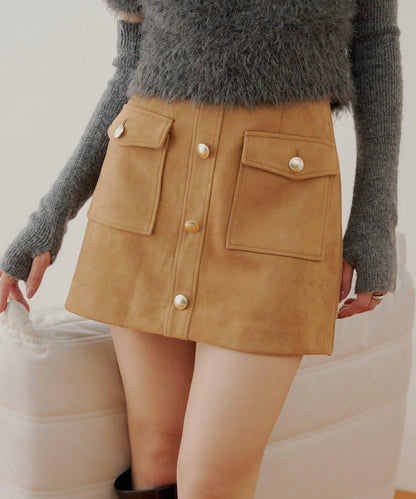 【Chico】前扣麂皮絨A字裙