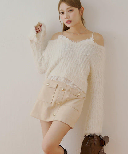 【Chico】前扣麂皮絨A字裙