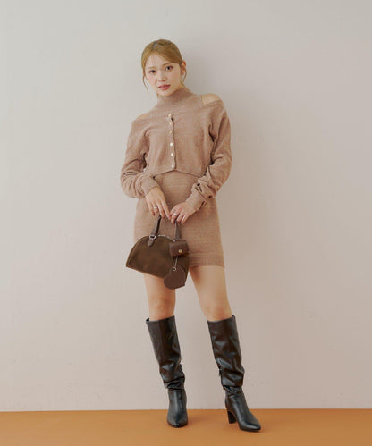 【Chico】天鵝絨無袖連衣裙+開衫套裝