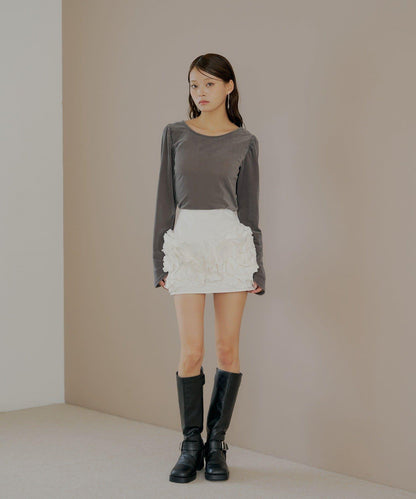 【Chico】荷葉邊設計蓬鬆迷你裙