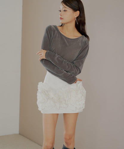 【Chico】荷葉邊設計蓬鬆迷你裙